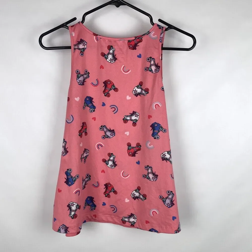 Joyspun Womens S 4-6 2pc Pajama Set Pink Retro Roller Skates Tank Top Shorts